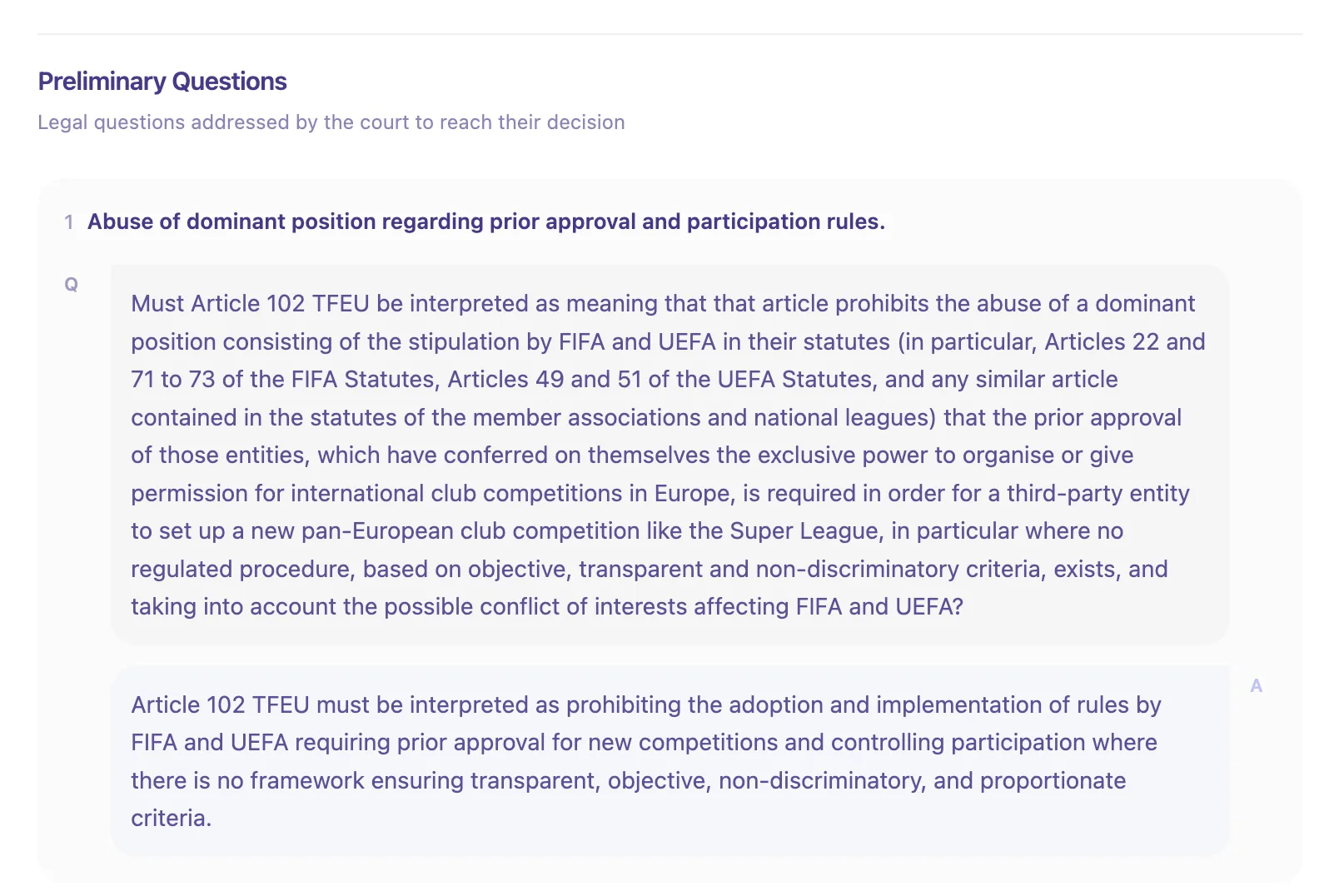 EUR-Lex: Preliminary questions, question next to answer