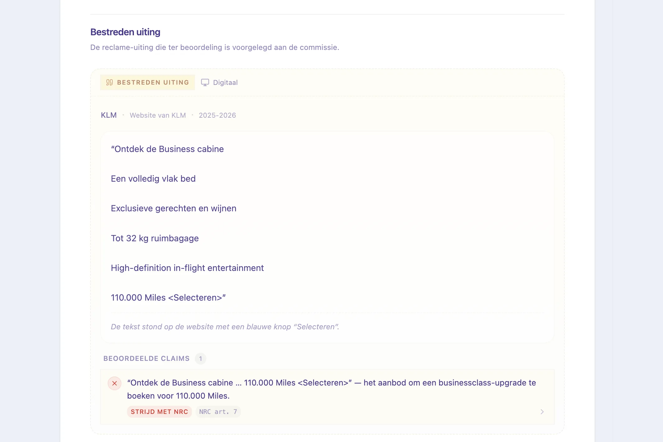 Reclame Code Commissie: The contested advertisement (Bestreden uiting)
