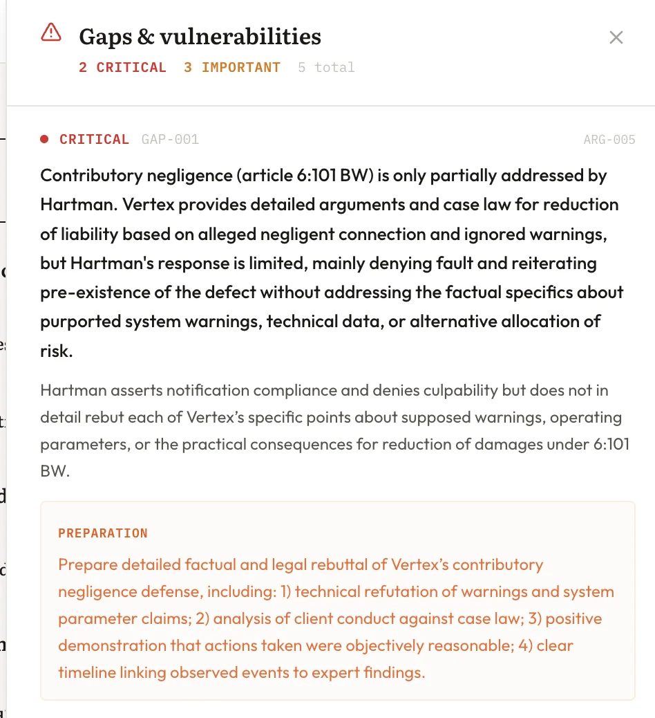 Garry's gap analysis: unanswered arguments and open contested points surfaced