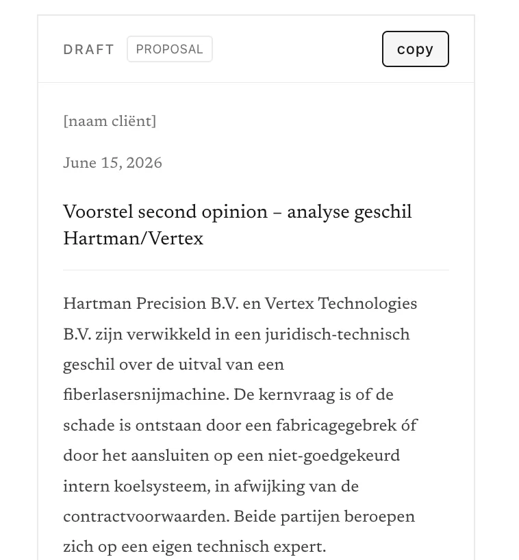 A proposal drafted by Gordon: plain, readable text you can copy straight into an email, with placeholders left for you to fill